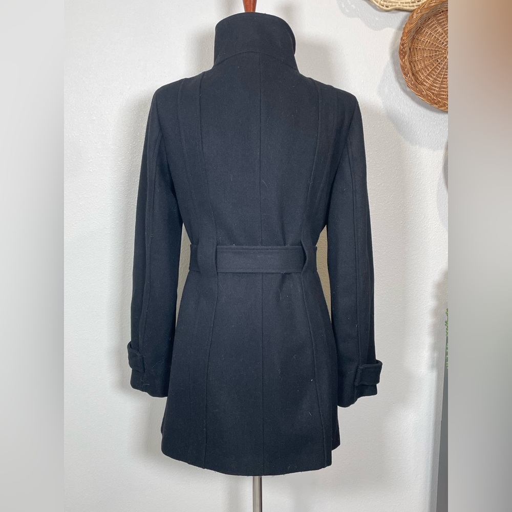 Beautiful Calvin Klein Wool Tie Waist Dress Coat Black Size 6 - Picture 3 of 16